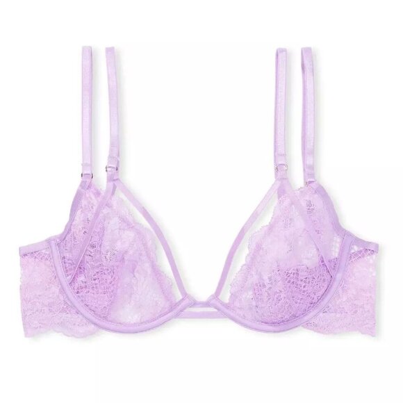 New! Victoria’s Secret Lilac Fishnet Lace Unlined Low Cut Demi Bra 10344 - Picture 1 of 10